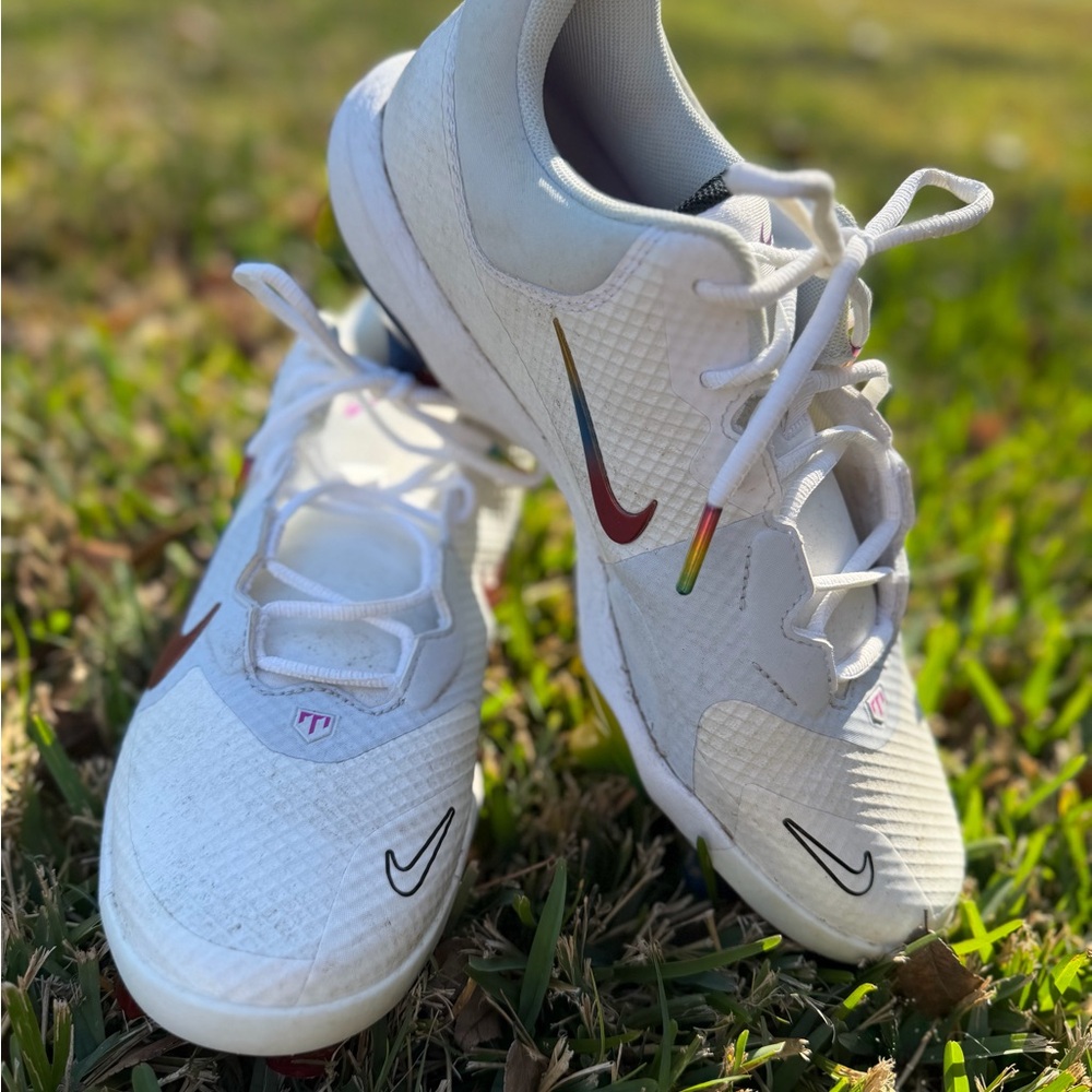Nike Force Zoom Trout 9 Pro MCS Rainbow Baseball cleats with Vibrant Swoosh